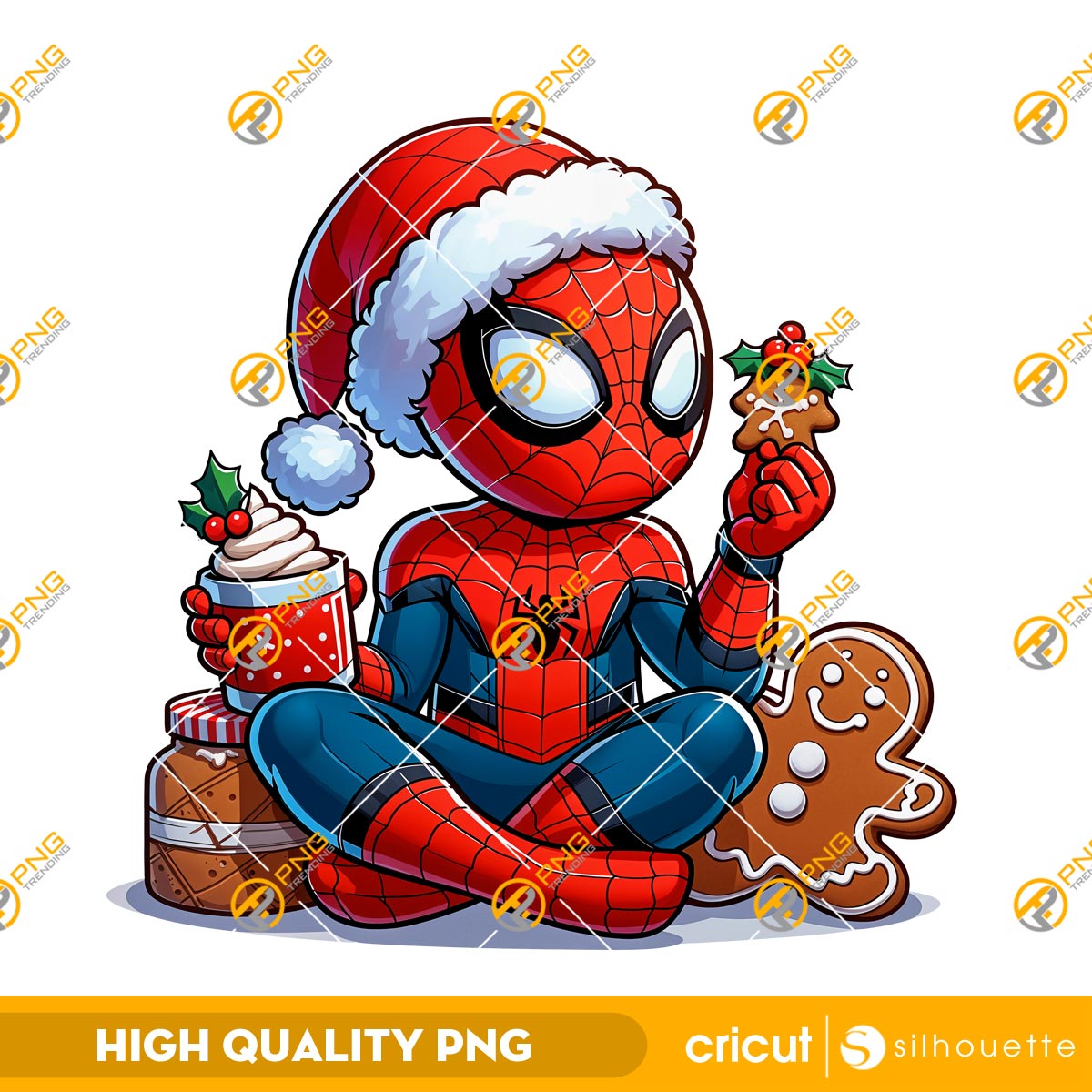 Spiderman Christmas PNG with ice cream and gingerbread preview